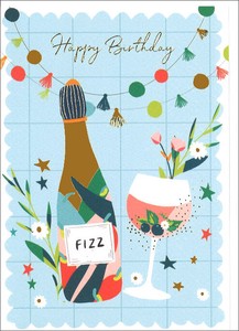 グリーティングカード 誕生日「花とワイングラス」 メッセージカード イラスト 2024新作