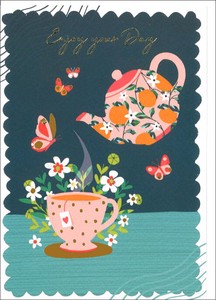 グリーティングカード 誕生日「花のティータイム」 メッセージカード イラスト 2024新作