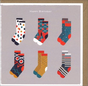 グリーティングカード 誕生日「カラフルな靴下」 メッセージカード イラスト 2024新作
