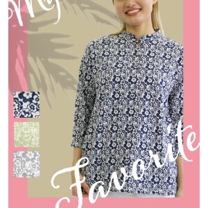日本製　お花のWジャガード七分袖Tシャツ　142416
