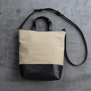 リネン帆布2wayバッグ　/　日本製　レザー　本革　バッグ　鞄　モノトーン