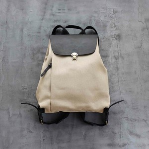 エルダーリネン帆布リュック　/　日本製　レザー　本革　バッグ　鞄　モノトーン