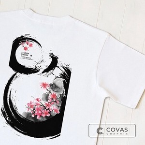 ユニセックス・プリントTシャツ　"桜丸"　ホワイト　半袖 Tシャツ