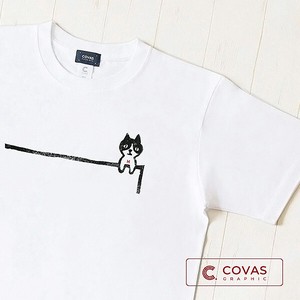 ユニセックス・プリントTシャツ　"フチ猫"　ホワイト　半袖 Tシャツ