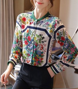 Button Shirt/Blouse Antique Floral Pattern Ladies'