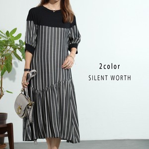 Casual Dress Gathered Dress Stripe Switching 【2024NEW】