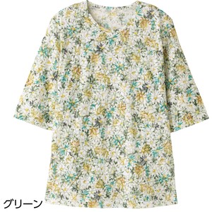 5分袖オパール花柄Tシャツ