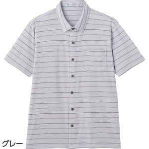 麻混スナップ釦半袖ニットシャツ