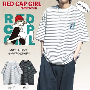 【24SS新作】RED CAP GIRL 接触冷感 とろみポンチ 胸刺繍 ボーダー 半袖T-shirt
