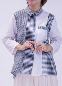 Button Shirt/Blouse Check Switching Checkered NEW