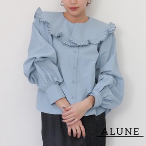 Button Shirt/Blouse Scalloped Cape Collar Blouse Tops Ladies'
