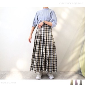 Skirt Yarn-dyed Checked Pattern Tuck Pleat