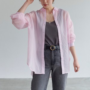 Button Shirt/Blouse Sheer Stripe Oversized Spring