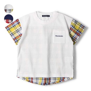 マドラスチェックサッカー切替半袖Tシャツ　M32806　本体綿100%、少しゆったりシルエット、トレンド