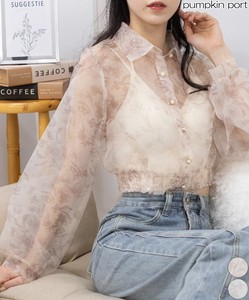 Button Shirt/Blouse Floral Pattern Organdy Shirring Short Length