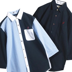 【SPECIAL PRICE】オックス カラーボタン ワンポイント刺繡 レギュラーサイズ7分袖シャツ