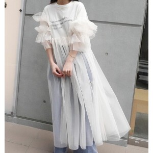 Casual Dress Tulle Ruffle Sleeve Dress Summer Spring One-piece Dress