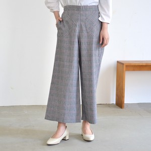 Full-Length Pant Check Cotton Linen Wide Pants
