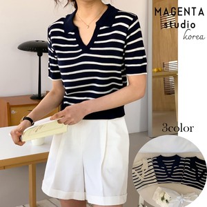 Sweater/Knitwear Stripe Tops Ladies' Simple Cut-and-sew