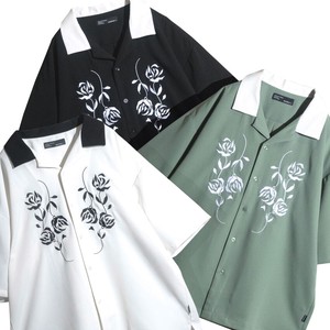 Button Shirt Polyester Flower Stretch Natural Embroidered Cool Touch