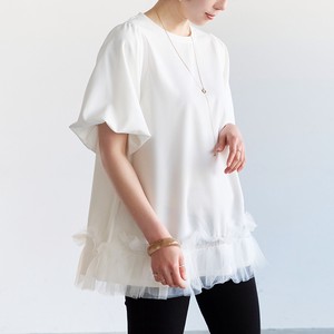 T-shirt Nashiji Tulle Ruffle T-Shirt Tops Puff Sleeve 【2024NEW】