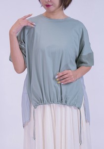 【新作】 ミセスファッション バックプリーツTシャツ カットソー プリーツ メッシュ 異素材