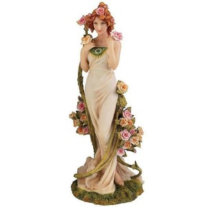 アルフォンス・ミュシャ・コレクション-アールヌーボー「四つの花 バラ」「薔薇の女性」装飾的彫像輸入品