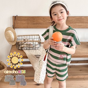 《 aimoha KIDS 》フロントプリントボーダーTEE+ショートパンツ セットアップ キッズ 半袖 子供