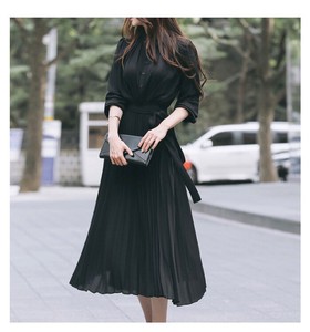 プリーツロングシフォンワンピース/韓国　韓国ファッション