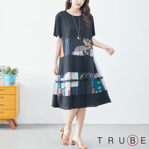 Casual Dress A-Line Printed L One-piece Dress Switching 【2024NEW】