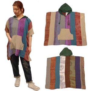 Poncho Patchwork Pudding Hooded Stripe Poncho Ethnic Pattern