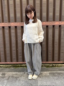 【2024 春夏物新作 】日本製 フレンチリネン　裾タックロングパンツ　№48473