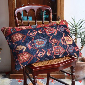 クッションカバー ヴィンテージ パイル織り 絨毯 ビッグピロー 長方形 シャーサバン ネイビー ボテ