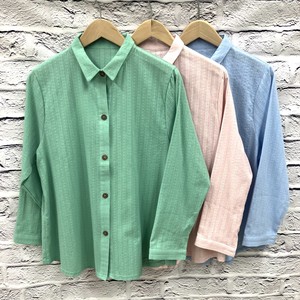 Button Shirt/Blouse Jacquard Stripe Cotton