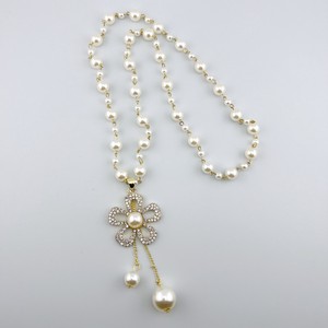 Silver Chain Pearl Necklace Long