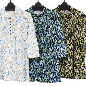 T-shirt Pintucked Floral Pattern Made in Japan