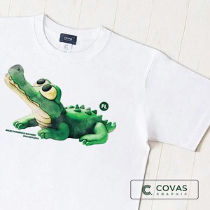 ユニセックス・プリントTシャツ　"グリーンクロコダイル"　ホワイト　半袖 Tシャツ