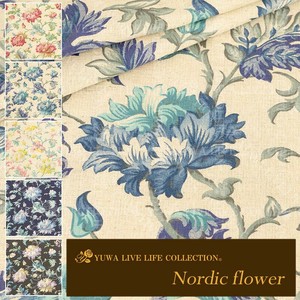 有輪商店 YUWA 広幅綿麻シーティング "Nordic flower" [B:Blue] / 生地 布 / 全5色 / 445930