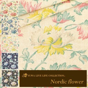 有輪商店 YUWA 広幅綿麻シーティング "Nordic flower" [C:Yellow] / 生地 布 / 全5色 / 445930
