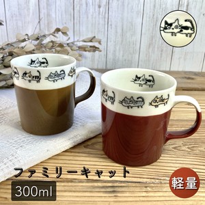 ファミリーキャットマグカップ　赤・茶【軽量 300ml 美濃焼 日本製】