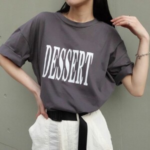 【2024年新作】DESSERTプリントTシャツ　トップス　ロゴ　文字　春　夏　SS　カジュアル　シンプル