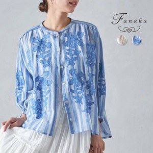 Button Shirt/Blouse Patchwork Stripe Fanaka Embroidered