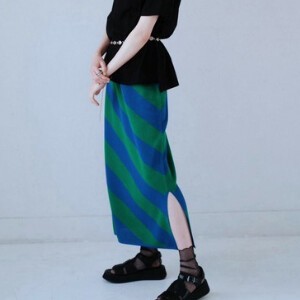Skirt Bottoms Stripe Spring/Summer Knit Skirt Border Ladies'