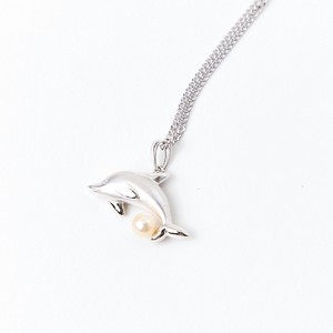 Pearls/Moon Stone Silver Chain Pendant Dolphin