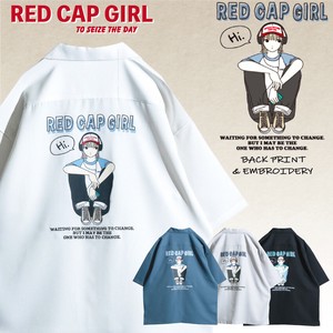 【24SS新作】RED CAP GIRL ナチュラルストレッチポリエステル バックプリント&刺繍 OPカラー 半袖シャツ