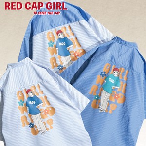 Button Shirt Polyester Stripe RED CAP GIRL
