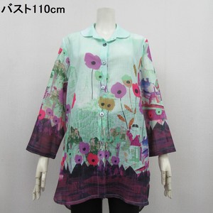 【SALE】シャリ感素材の花柄衿付きジャケット(袖ロールアップ仕様)【大きいサイズ】60752