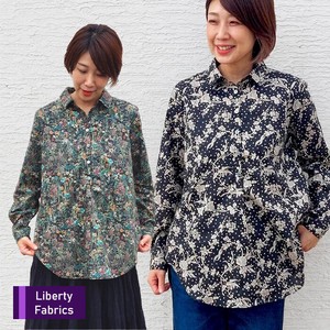 リバティプリント　シャツ衿付きスキッパーシャツ　チュニック丈　日本製　レディース　フリーサイズ