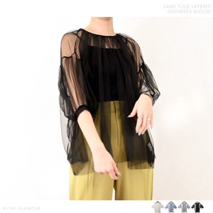 Button Shirt/Blouse Lame Tulle Gathered Blouse Layered 【2024NEW】