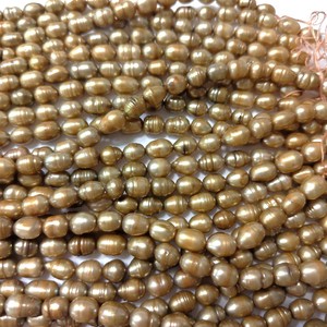 淡水真珠　ライス　6.5-7.5mm　サークル　染め　ゴールド　連